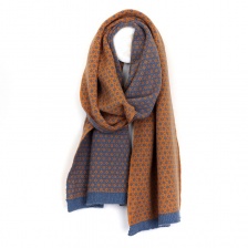 Tan & Blue Tiny Repeat Knitted Flower Scarf by Peace of Mind
